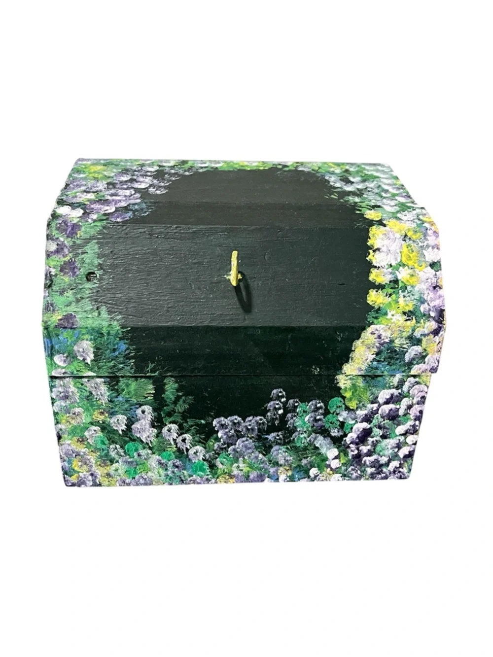 Unique Hand-Painted Floral Wooden Birdhouse - Multi-Color Green & Purple NWT